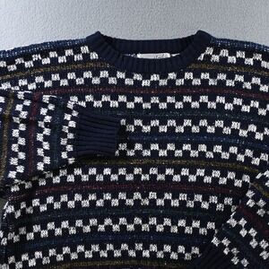 Method Mens Vintage 80s/90s Geometric Knit Crewneck Sweater XL Navy White